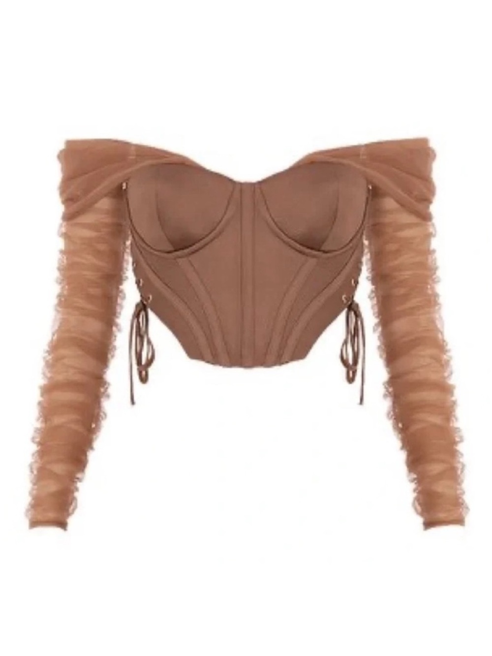 House CB Bonnie Mocha Laceup off shoulder Corset
Top with Soft Tulle Sleeves XS